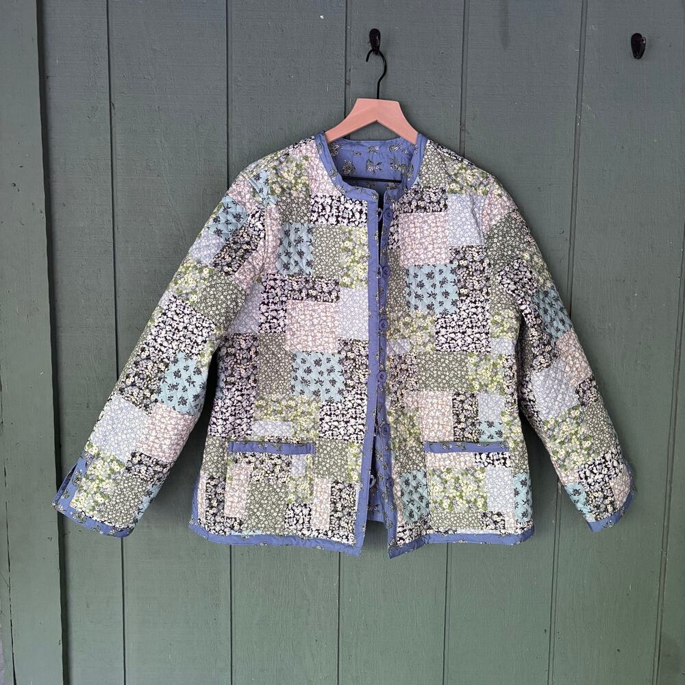 Cottagecore Floral Patchwork Reversible Quilted Jacket XL Boho Grandmacore